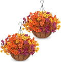 2 Set Artificial Fall Hanging Flower Baskets for Outdoor Autumn Decor by secqous