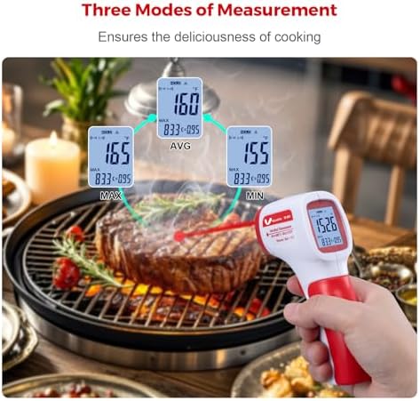 Infrared Thermometer for Meat,Laser Temperature Gun,-58~1112°F,DS 12:1 Digital IR Temp Gun with Adjustable Emissivity&High/Low Alarm,LCD Display Thermal Gun for Food Oven Cooking HVAC - Image 2