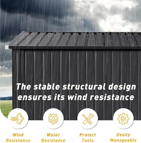 8'x4' Outdoor Storage Shed with Triple Door Lean to Metal Sheds Weatherproof UtilityGalvanized Steel Sheds, Dual Lock Shed with Sloped Roof for Mower, Bike,Generator, Garden Tools (Black) - Image 5