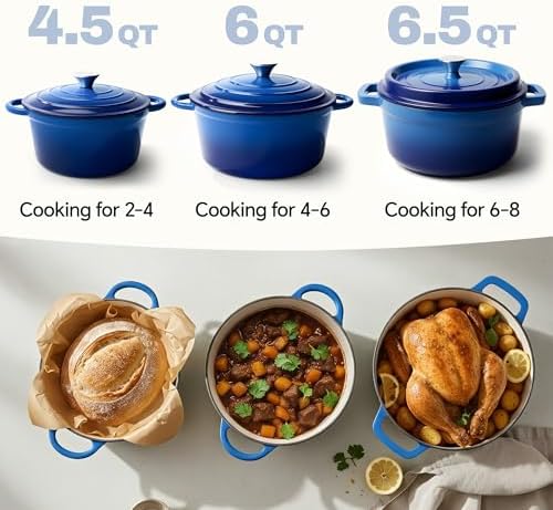 4.5 Quart Dutch Oven Pot with Lid, Non Stick Enameled Cast Iron Dutch Oven for Bread Baking, Heavy-Duty, Oven Safe Ceramic Cookware Up to 500°F for Baking, Braising, Stews, Roasting, Blue - Image 3