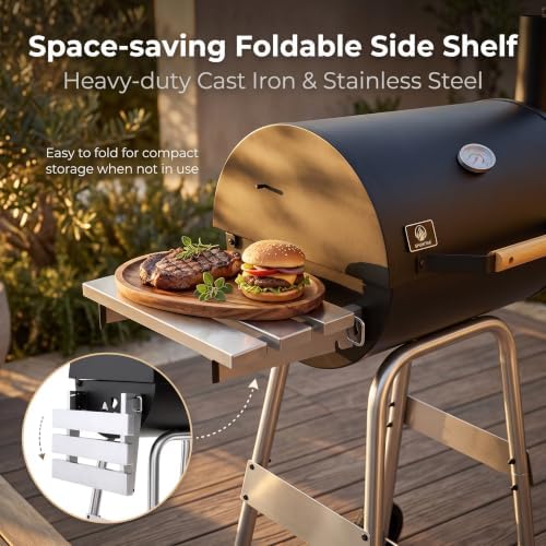 Small Charcoal Grills Outdoor 19 In. BBQ Smoker Foldable Side Table - Image 2
