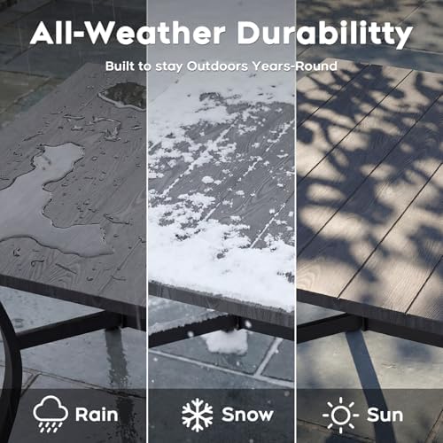 63”x37.8” Metal Outdoor Dining Table for 6,Rectangular Patio Dining Table with Adjustable Umbrella Hole,All-Weather Black Outdoor Patio Table for Porch, Garden - Image 3