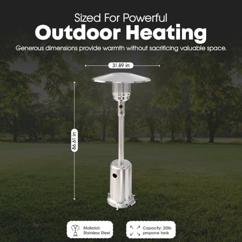 GasOne 50,000 BTU Outdoor Propane Patio Heater, Stainless Steel with Wheels - Image 4
