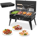 Portable Charcoal Grill, Small Foldable BBQ Suitcase Grill with Storage Shelf, Barbecue Grill for Outdoor Camping Picnics Garden Backyard Patio Parties, 16.7"×10"×17.7" by TeqHome