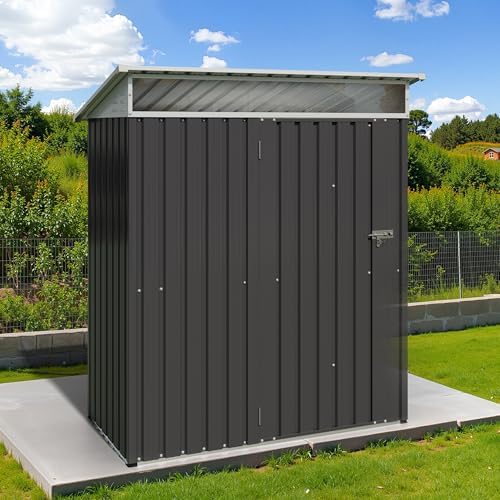 JY QAQA 5x3 FT Outdoor Garden Storage Shed, Waterproof Metal Garden Sheds with Window and Lockable Double Door, Weather Resistant Steel Tool Storage House Shed for Patio, Lawn Dark Gray - Image 6