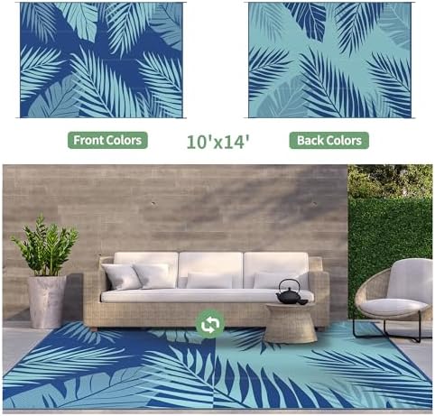 GENIMO Outdoor Rug, Waterproof Plastic Rugs 10'x14' for Camping Navy Green - Image 2