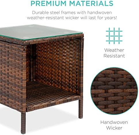 Best Choice Products 3-Piece Outdoor Wicker Conversation Bistro Set, Space Saving Patio Furniture for Garden w/Side Table - Brown/Tan - Image 5