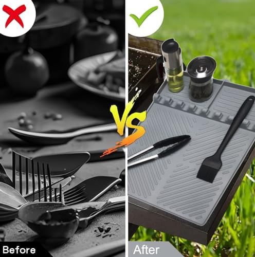 Silicone Griddle Tools Mat for Blackstone, Spatula Rest with Drip Pad, Grill Side Shelf Mat for Blackstone, Silicone Utensil Rest/Holder for BBQ Tools (Gray 1 Pack) - Image 3