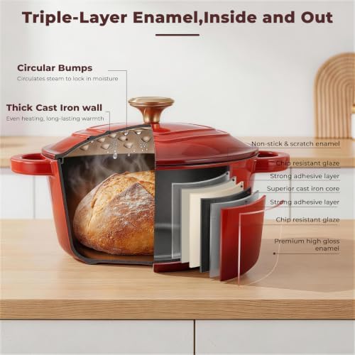 Heart Shaped Dutch Oven 2 Qt, Enameled Cast Iron Pot (Red) - Image 3