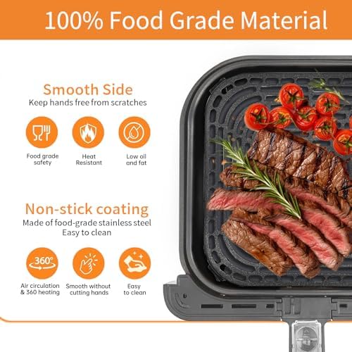 Air Fryer Grill Pan for COSORI Air Fryer TurboBlaze 6 QT, Non-Stick 8.9’’*8.9’’Square Air Fryer Rack Replacement Parts Accessories Grill Plate Crisper Plate Tray with Rubber Bumpers, Dishwasher Safe - Image 5