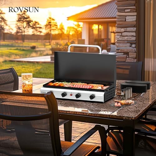 ROVSUN 4 Burner Portable Propane Griddle with Ignition & Regulator, 40,000 BTU Tabletop Flat Top Gas Grill with Enameled Tray & Lid for Outdoor Cooking Camping BBQ Tailgating Electronic - Image 7
