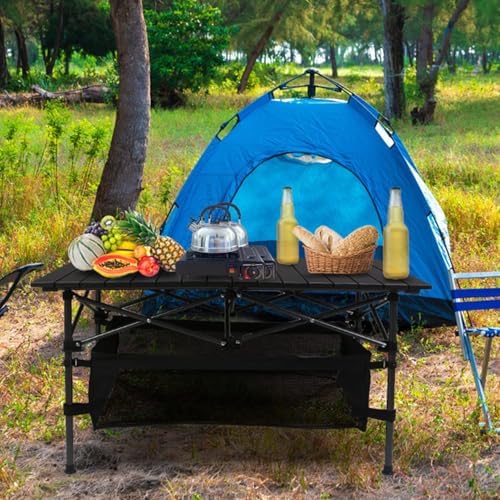 220lb Capacity Foldable Camping Table Aluminum Top Steel Frame with Mesh Basket Portable BBQ Picnic Beach Table Carry Bag for Outdoor Dining Travel - Image 7
