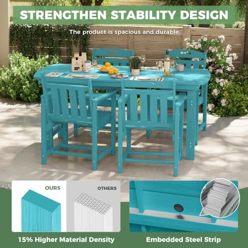 HDPE Outdoor Dining Set, Patio Table and 4 Chairs, 2" Umbrella Hole, Lake - Image 4