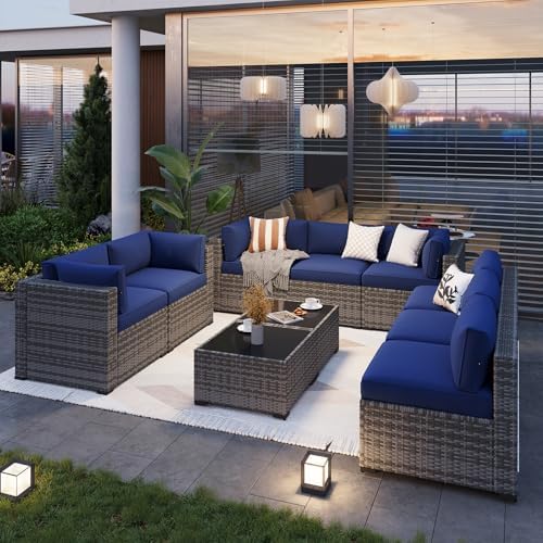 Aoxun Patio Furniture Sets, 10-Piece Outdoor Patio Furniture with Thick Cushions, Wicker Outdoor Conversation Set Sectional Sofa for Backyard, Poolside, Garden - Image 2
