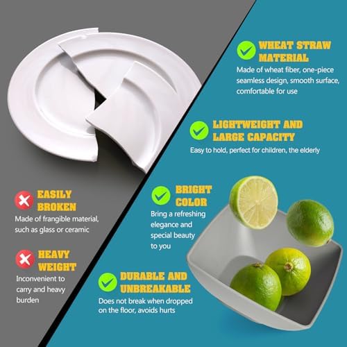 Teivio 32-piece Plastic Wheat Straw Square Dinnerware Set for 8, Unbreakable Dinner Plates, Salad Plates, Snack Bowls, Tumblers, Dishwasher Safe, Light Gray - Image 3