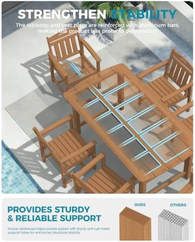 Ciokea HDPE Outdoor Patio Dining Chairs Set of 2, All-Weather, Teak - Image 4
