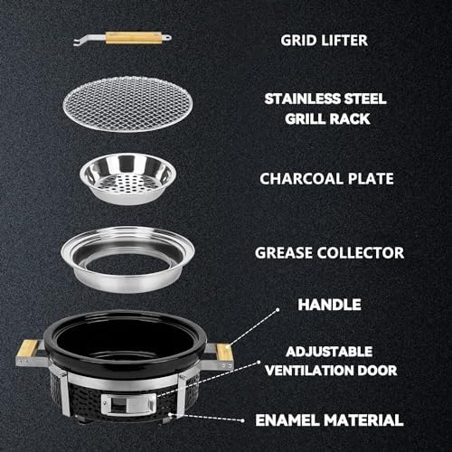 ONLYFIRE GRILLS 14”Ceramic Hibachi Charcoal Grill with Grid Lifter, GS305 - Image 2