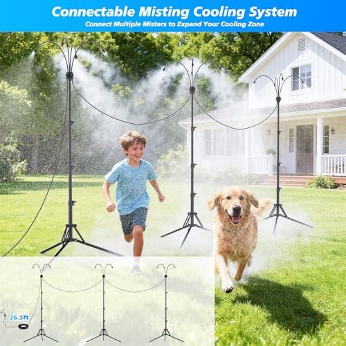 Standing Misters for Outside Patio - Adjustable Height Stand Misting system for Cooling Outdoor, 26.5FT Portable Water Mister for Garden Backyard BBQ Party Tanning Pool Beach Cooling & Water Playing - Image 5