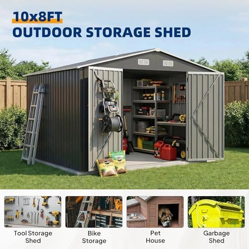UDPATIO 10X8 FT Outdoor Storage Shed, Metal Shed for Patio&Garden,Grey - Image 6