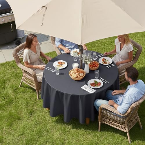 LUSHVIDA Round Outdoor Tablecloth with Umbrella Hole 60 Inch Grey - Image 2