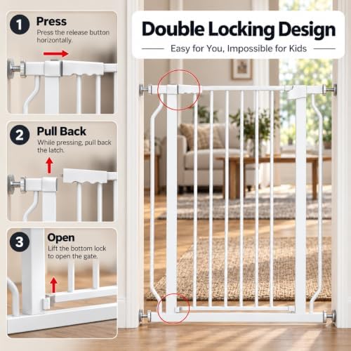Extra Tall Baby and Dog Gate, 40.55" H, 73.62"-80.70" W, White - Image 4