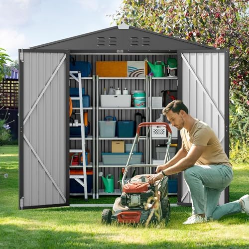 Gizoon 6 x 4 FT Outdoor Storage Shed, Metal Garden Shed, Dark Gray - Image 3