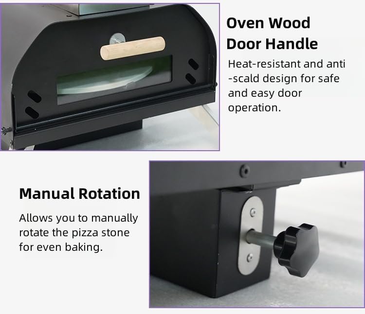 Outdoor Wood Pellet Pizza Oven, Pizza Maker with Rotating Pizza Stone, Built-in Thermometer, Foldable Legs, and Removable Chimney for Backyard, Camping, and BBQ (12" Manual Rotating Pellet Pizza Oven) - Image 4