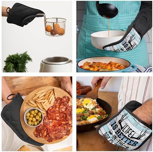 Hunting Cabin Gifts Pot Holders with Pockets, Life is Better in The Woods Moose Pot Holders Heat Resistant Oven Mitts Hot Pads for Kitchen Baking Cooking,Potholders for Kitchens - Image 5