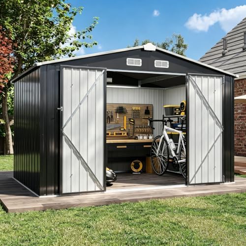 Aoxun 8x6 FT Outdoor Metal Storage Shed with Lockable Doors, Black by Aoxun