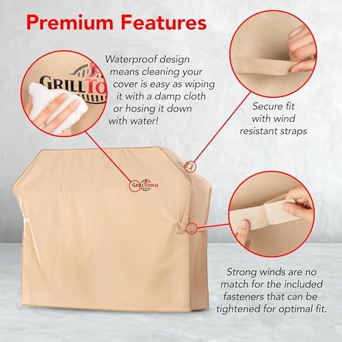 GrillTough Heavy Duty BBQ Grill Cover for Outdoor Grill, 60 Inch Tan - Image 5