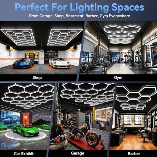 LZHOME Hexagon 5000K LED Garage Lights: 25 Pack Updated 1.31-inch Wider Size,26300LM Super Bright Hex Lighting Ceiling LED Shop Light for Garage, Car Detailing, Workshop, Warehouse, Gym, Basement - Image 5