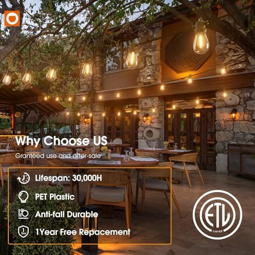 addlon 50FT Outdoor String Lights with 16 Edison LED Dimmable Waterproof - Image 3