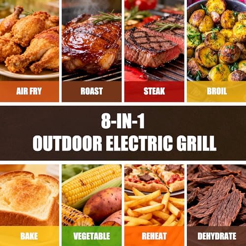 OLIXIS Electric Grill Outdoor/Indoor, 8-in-1 Multifunctional Large Electric BBQ Grill for Air Fry, Bake, Roast, Steak, Broil and Dehydrate, Safe Non-Stick Coating, Fry Basket Included - Image 6
