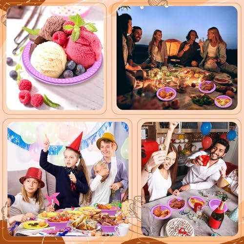 24 Pack 12 oz Disposable Plastic Bowls Dessert, Ice Cream, Salad, Soup Serving Cups for Party, Picnic, Food Snacks (Purple) - Image 7