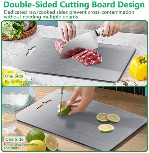 Titanium Cutting Board for Kitchen Set of 3,100% Pure Titanium Cutting Boards Double Sided Non-Toxic Hygiene Dishwasher-Safe Food Grade Metal Chopping Board for Meat,Fruit & Vegetables - Image 5