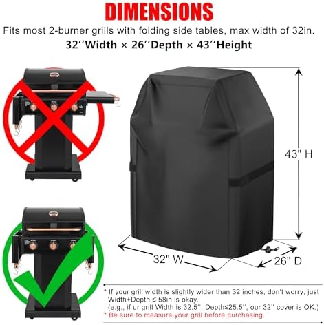 Grill Cover, 32 inch Small Gas Grill Cover for Outdoor Grill, Waterproof, Weather Resistant, UV & Fade Resistant, BBQ Grill Cover with Hook and Loop Straps, Black - Image 2