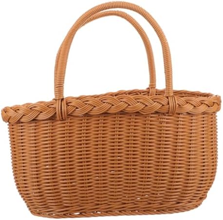 Woven Rattan Storage Basket with Handles, Kitchen Fruit Snack Organizer by BESTOYARDSHOME