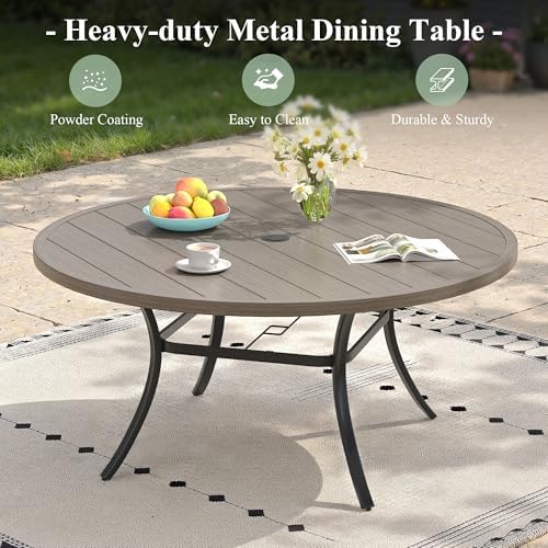 Outdoor Dining Table for 6, 50" Round Outdoor Table with Adjustable Umbrella Hole, All-Weather Metal Patio Dining Table for Lawn Garden Backyard Deck, Grey - Image 7