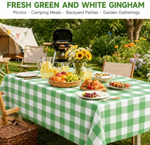 8 Pack Green Gingham Disposable Plastic Tablecloths, 54 x 108 Inch - Image 4