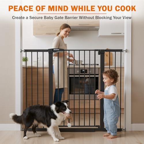 Mumeasy 36" Extra Tall Baby Gate for Stairs, 29.7-51" Wide Dog Gates Indoor for Doorways with Easy Walk Thru, Auto Close Pet Safety Gate for House, Pressure Mounted Metal Child Gate with Door, Black - Image 6