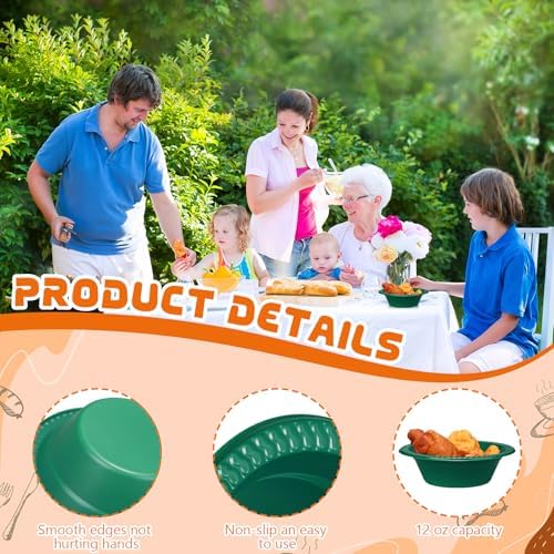 30 Pack 12 oz Dark Green Disposable Plastic Bowls Dessert, Ice Cream, Salad, Soup Serving Cups for Party, Picnic, Food Snacks (Dark Green) - Image 3