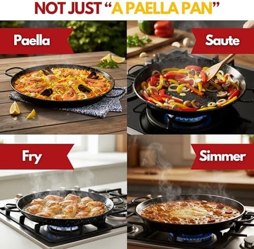 Paelluxe Paella Pan Enameled No-Rust Steel Skillet - 18 Inch, 12 Servings - Image 4