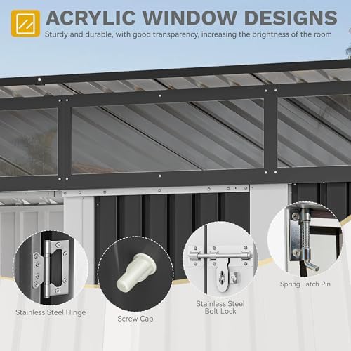DWVO 9x4 FT Outdoor Storage Shed, Metal w/Lock & Windows - Dark Gray - Image 4