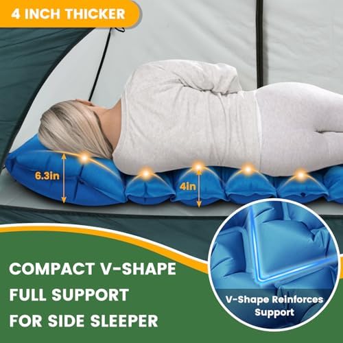 Sleeping Pad, Compact Sleeping Pad for Camping with Pillow Built-in Foot Pump, Inflatable Sleeping Mat for Travel Backpacking Hiking Sleeping Bag Tent, Outdoor Adventure Camp Gear - Image 2