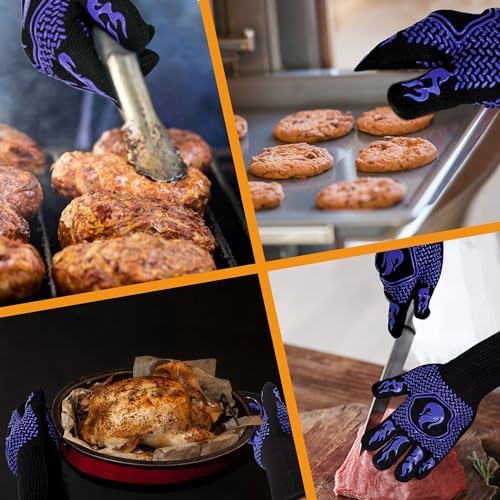 BBQ Gloves 1472F Heat Resistant Non-Slip Silicone 13.5in (Blue) - Image 4