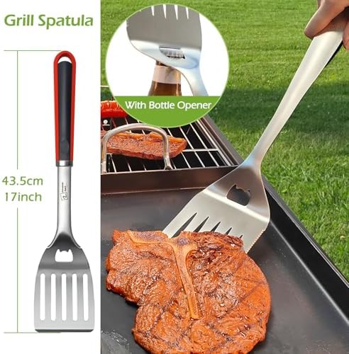 Double Two 4-Piece Stainless Steel BBQ Tool Set - Tong, Fork, Spatula, Brush - Utensils for Grill - Tools for Outdoor Grilling- BBQ Kits - Image 2