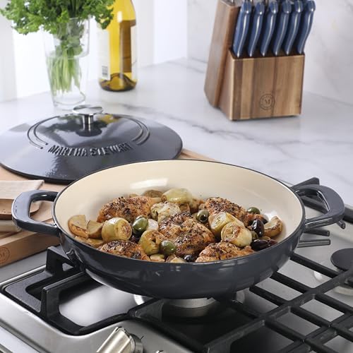 Martha Stewart Gatwick Enameled Cast Iron Braiser with Lid, 3.5-Quart Braiser Pan for Stovetop & Oven, Cast Iron Braising Pan, Grey - Image 2