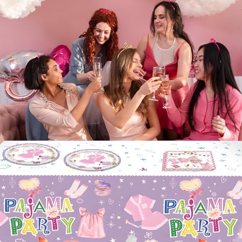 41Pcs Pajama Party Decorations Tableware Set Sleepover Party Supplies For Girls Include Pajama Plates Napkins Tablecloth丨Girls Slumber Party Spa Party Bachelorette Party Birthday Party Decor,Serve 20 - Image 7