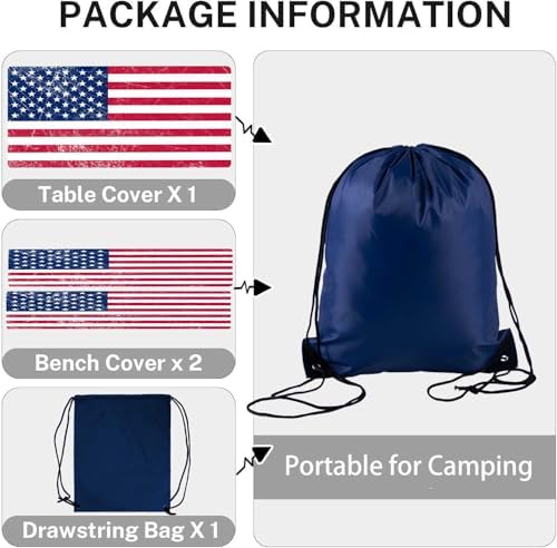 CAPSCEOLL Fitted Picnic Table Cover with Bench Covers 5ft - American Flag - Image 5