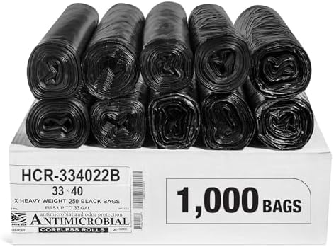Aluf Plastics High Density Trash Bags, 33 Gallon, 1000 Count, 22 Micron (eq), 33" x 40", Black, for Bathroom, Office, Industrial, Commercial, Janitorial, Municipal, Recycling by AlufPlastics